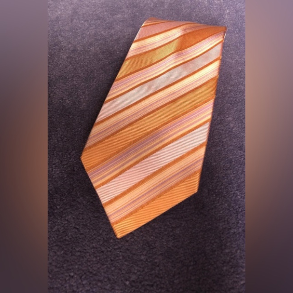 TIE Light Orange Stripes 3.5 Wide L’Aiglon France Designer 100% Silk NEW